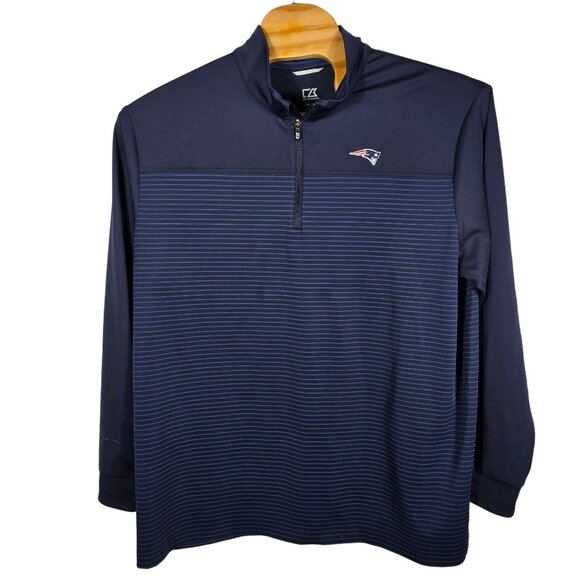 New England Patriots 1/4‎ Zip Pullover Lightweight Jacket 2XB Men's Blue Striped - Picture 2 of 9